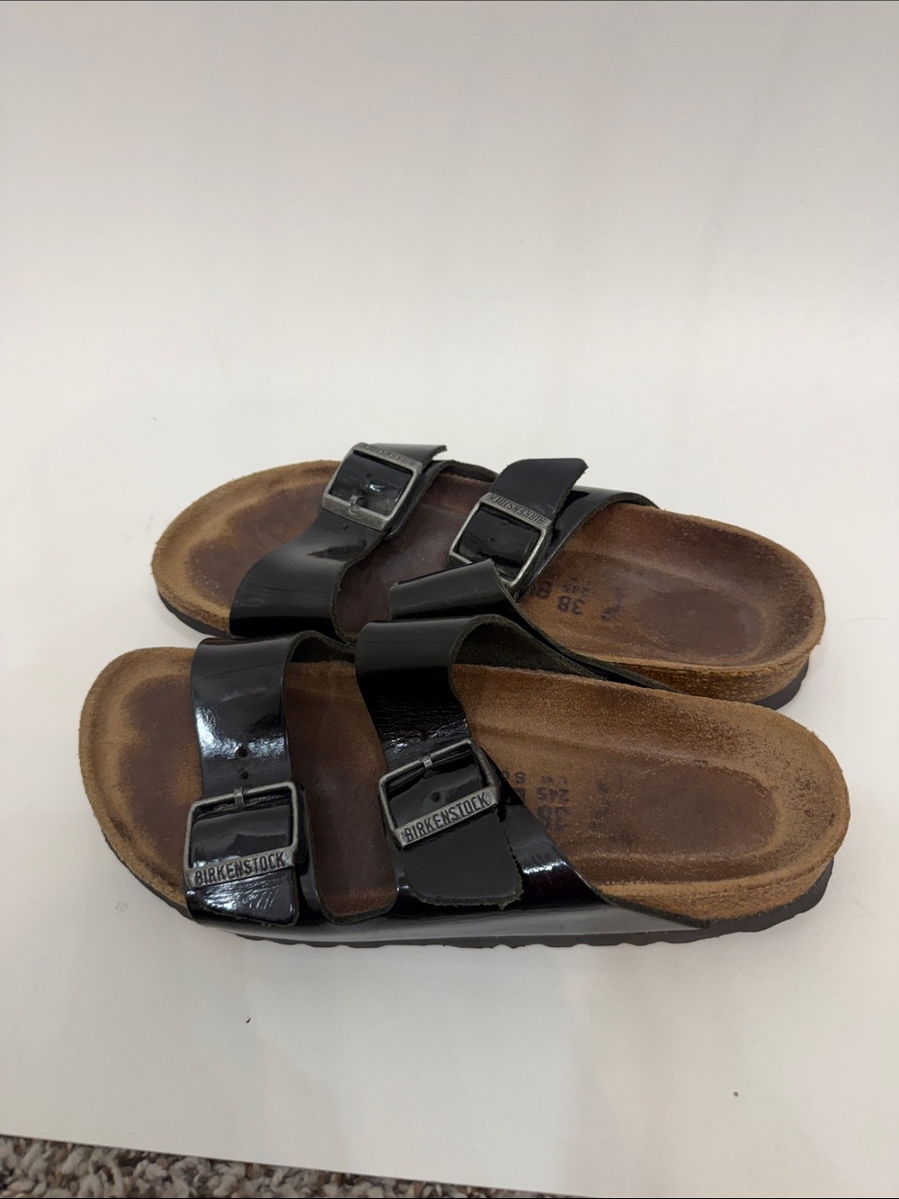 Birkenstock Arizona Birko-Flor patent black sandals size 38